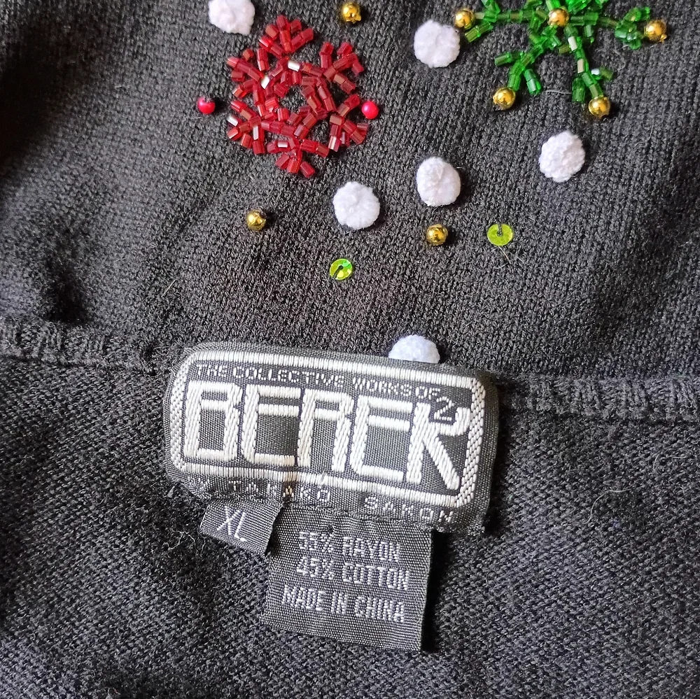 BEREK Vintage CHRISTMAS SWEATER Cocktails Cotton Blend Full Zip Cardigan XL
